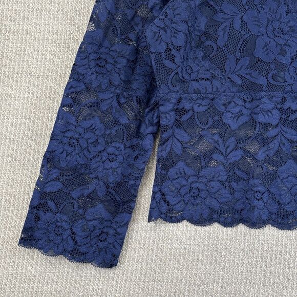 GUESS Navy Blue Lace Crop Holiday Glam Y2K Mock Nk Sheer Fitted Top Fairy Grunge - Picture 2 of 6